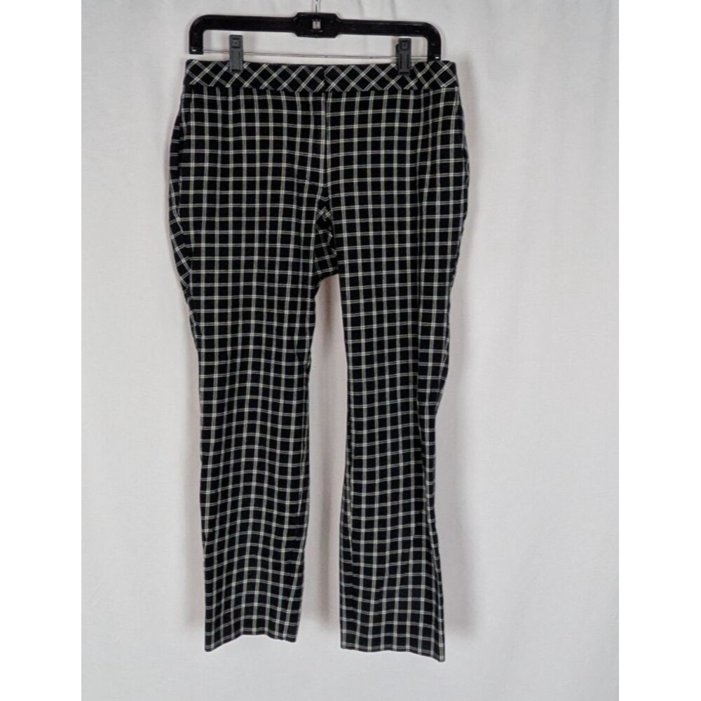 J. Jill Cropped Pants 8 Women's Black White Plaid Premium Bi Stretch Dress Work